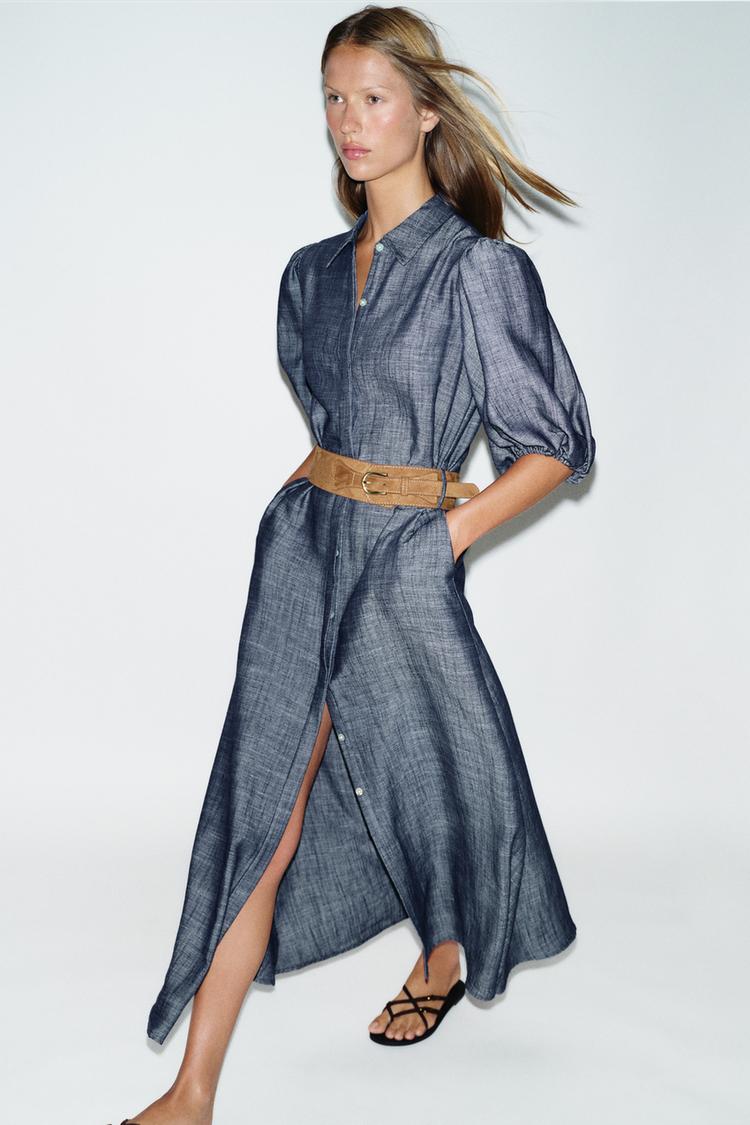 ROBE MI-LONGUE EN LIN AVEC CEINTURE