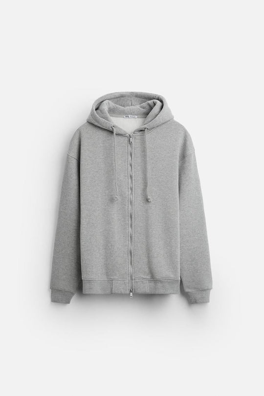Sweat à capuche zip - Gris chiné