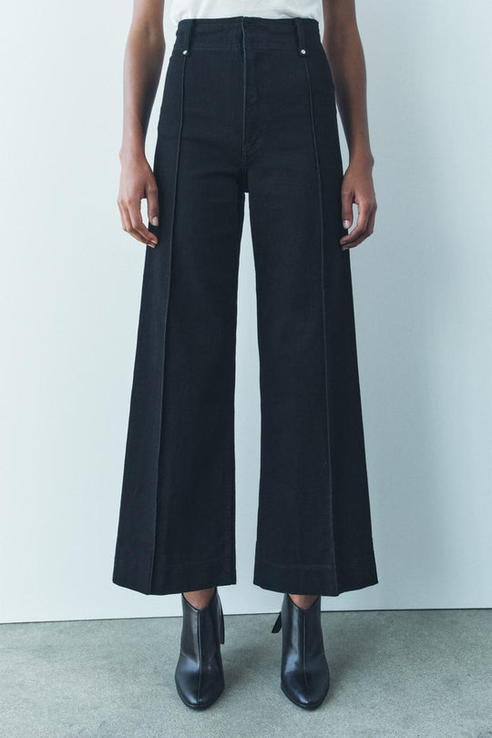 Jean coupe droite large et taille haute - Noir