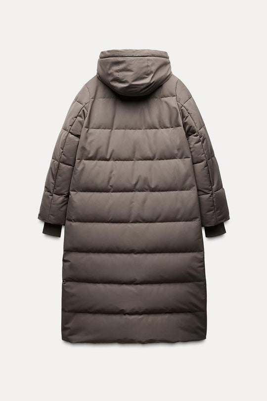 Doudoune longue verte à capuche imperméable  et coupe vent - Noir