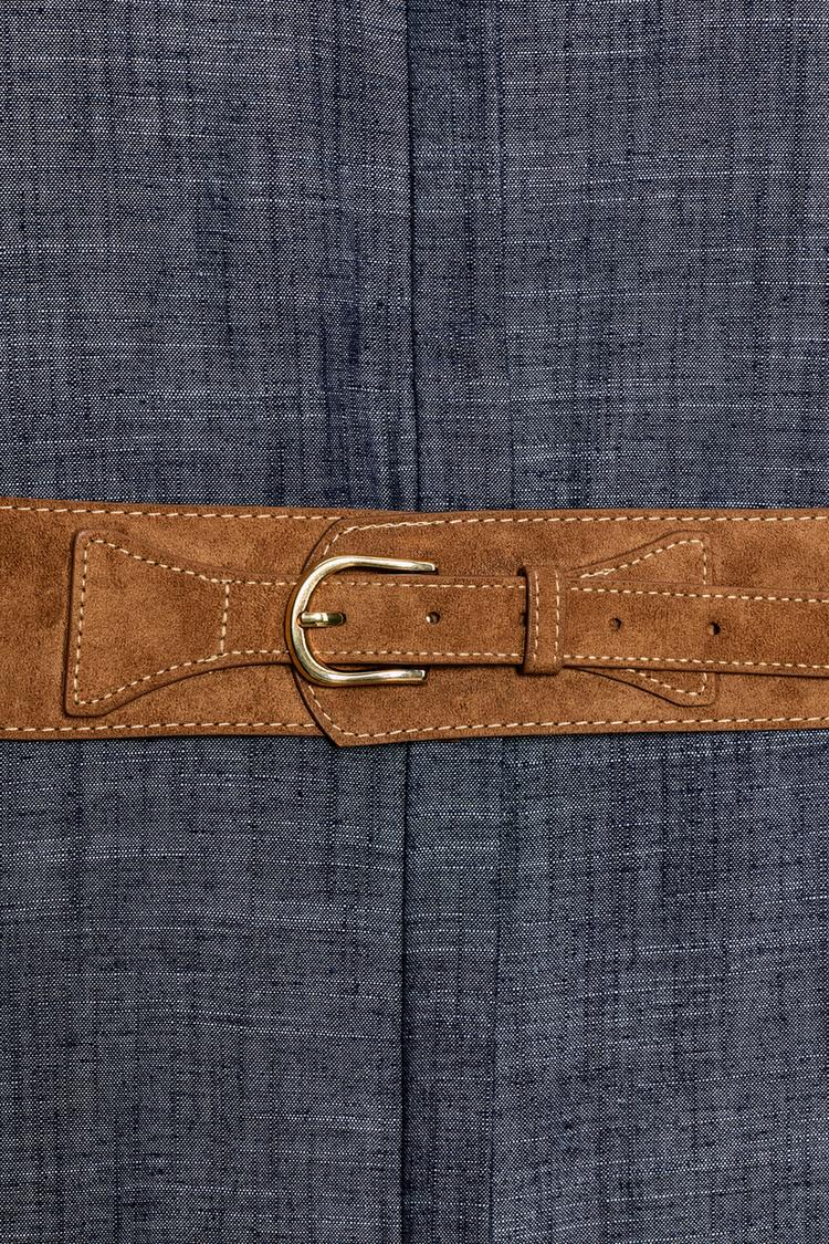 ROBE MI-LONGUE EN LIN AVEC CEINTURE