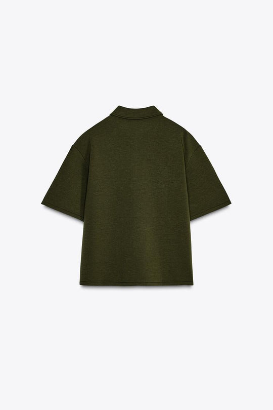 Top à Col polo avec zip - kaki foncé