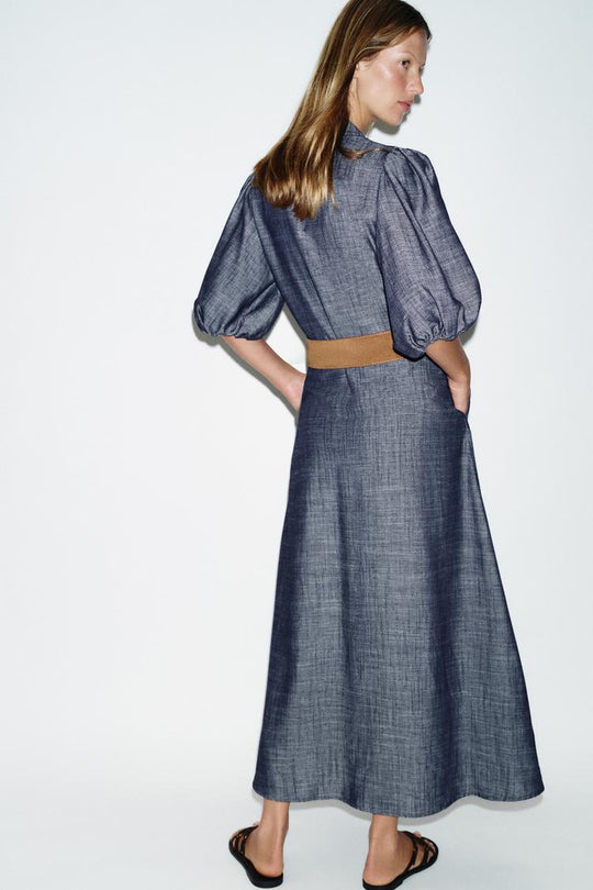 ROBE MI-LONGUE EN LIN AVEC CEINTURE