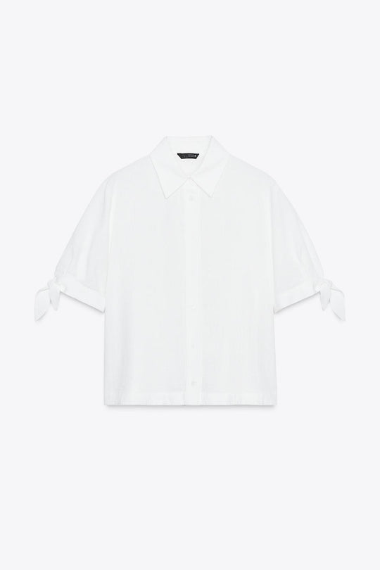 CHEMISE MANCHES COURTES AVEC LACETS EN RAMIE