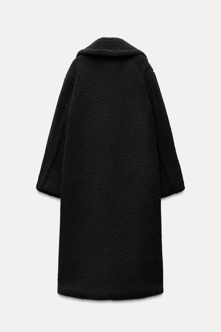Manteau long effet mouton - Noir