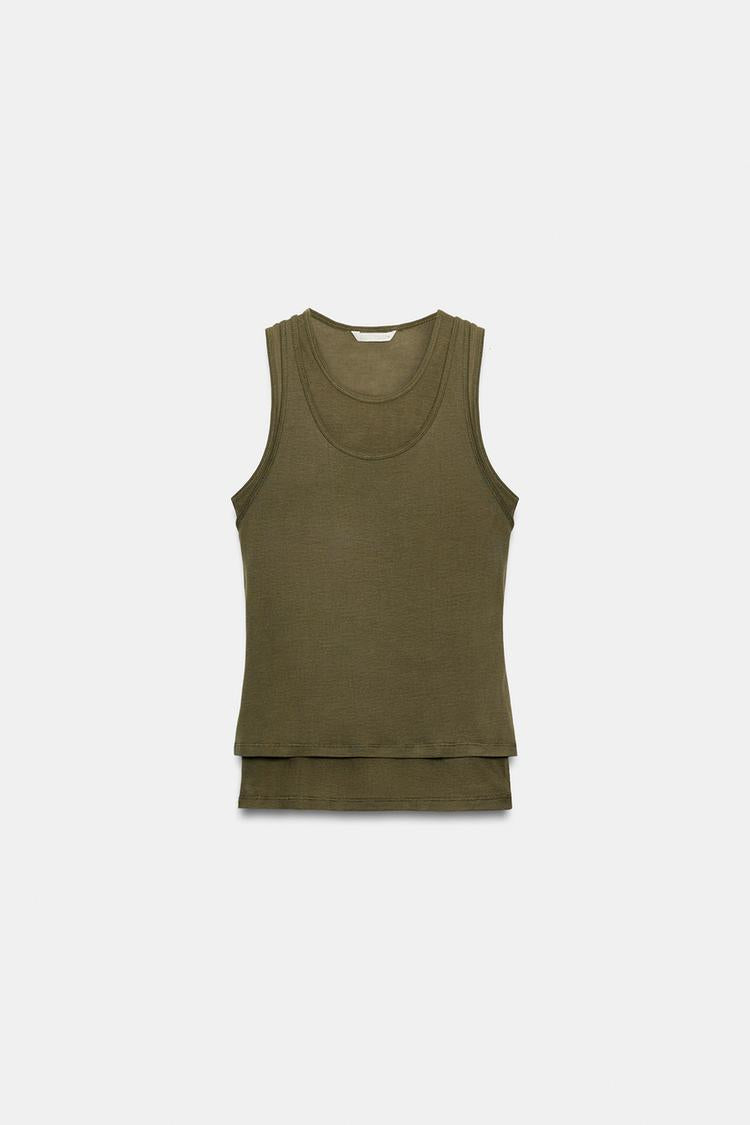 T-SHIRT EFFET DOUBLE SANS MANCHES