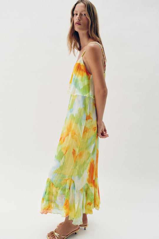 ROBE MI-LONGUE IMPRIMÉE À VOLANTS
