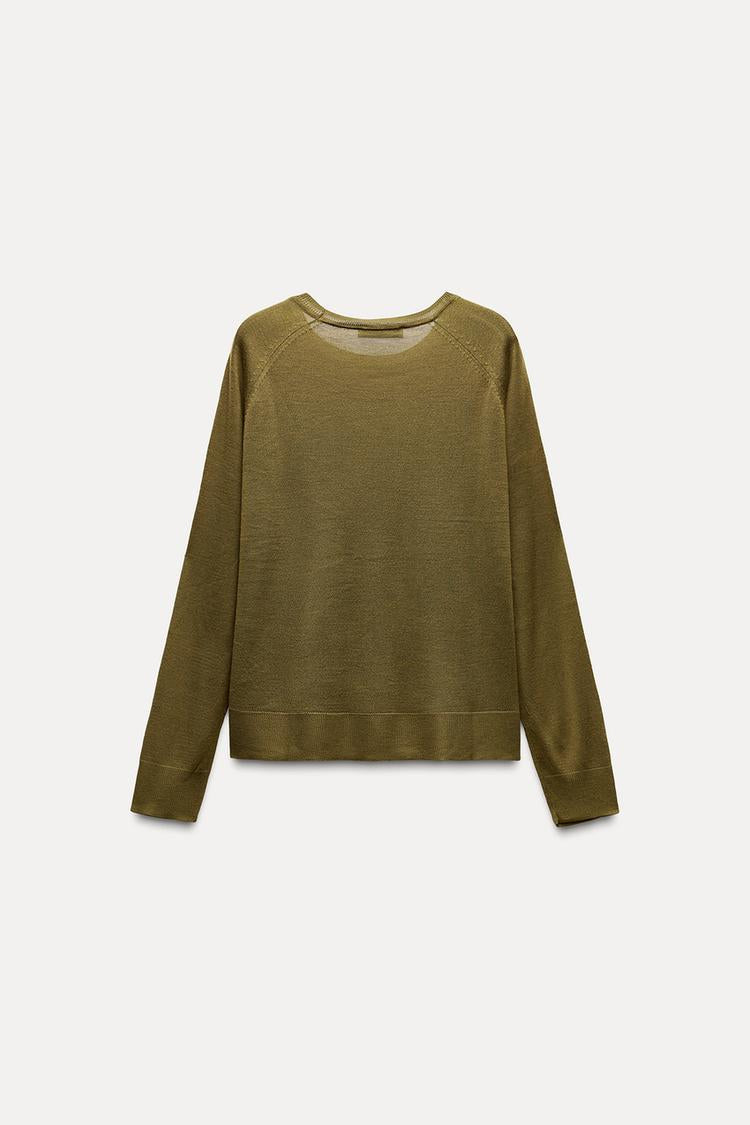 Pull basique en maille fine - Kaki