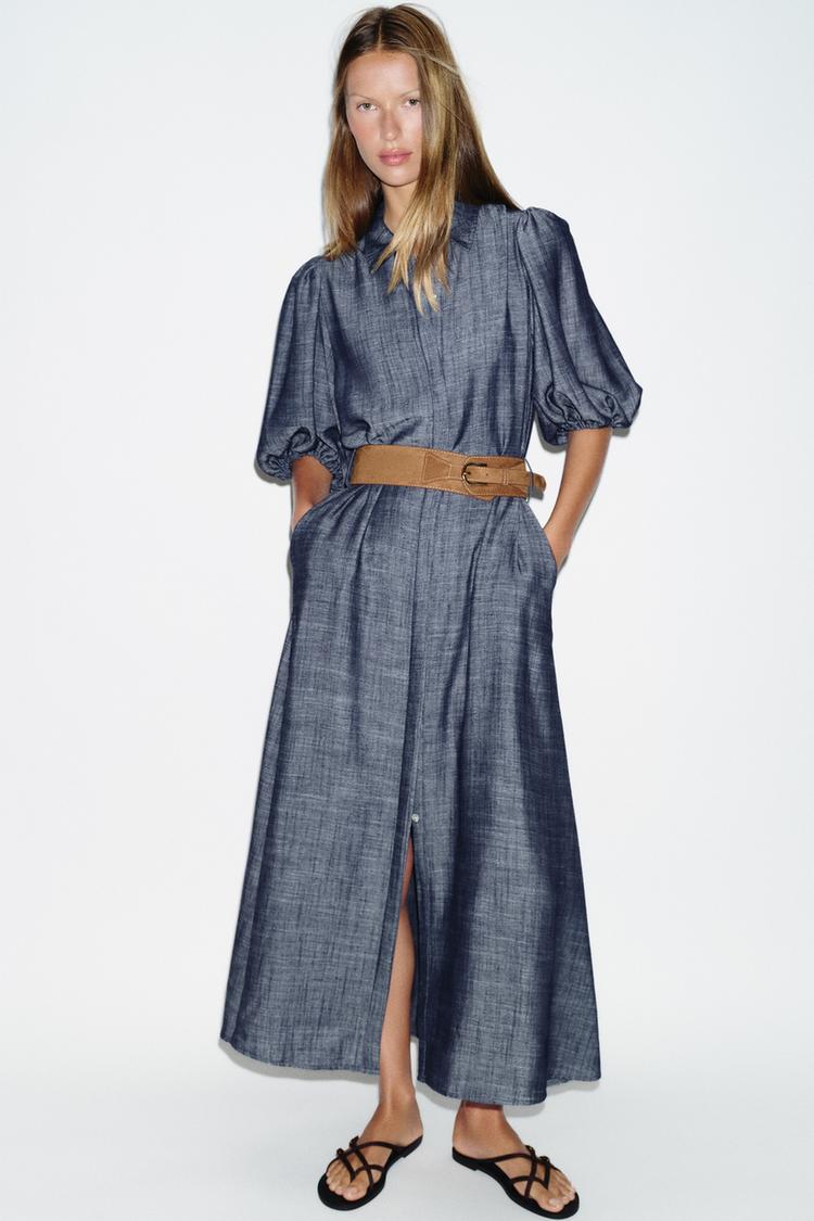 ROBE MI-LONGUE EN LIN AVEC CEINTURE