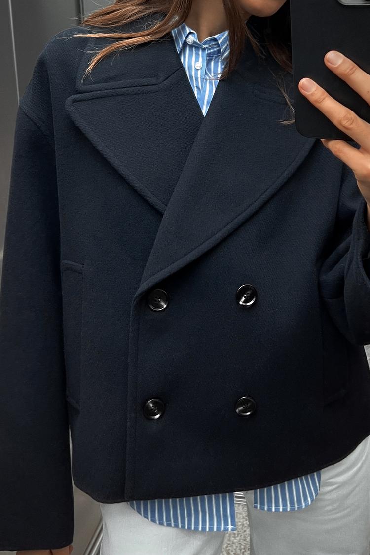 Manteau court croisé - Bleu marine