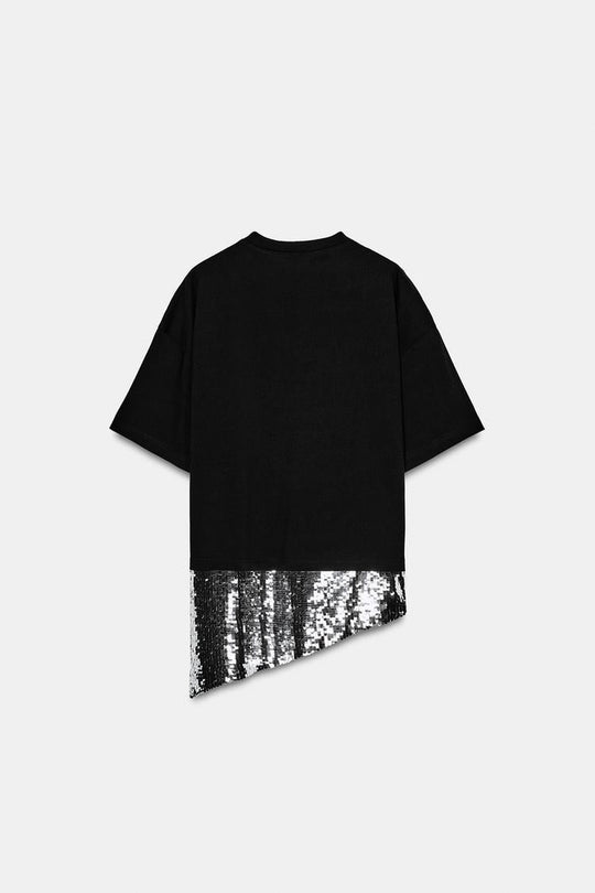 T-SHIRT ASYMÉTRIQUE PAILLETTES