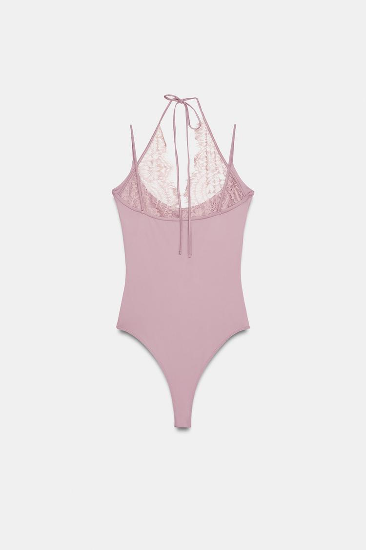 BODY HALTER AVEC DENTELLE COMBINÉE