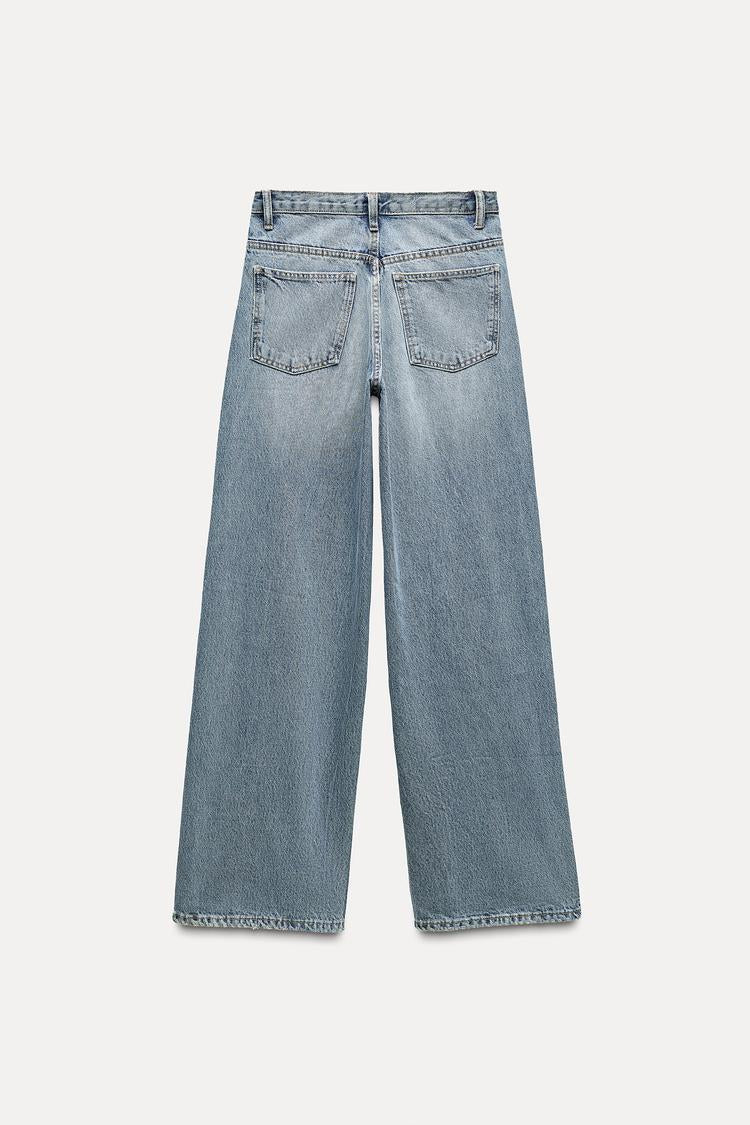 Jean trf wide leg cinturilla cruzada taille haute - Gris