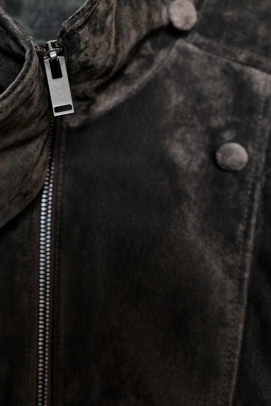 BLOUSON DE MOTARD 100% CUIT DAIM BOUTONS REVÊTUS