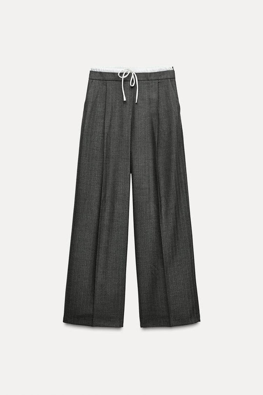 Pantalon large a taille double - Gris