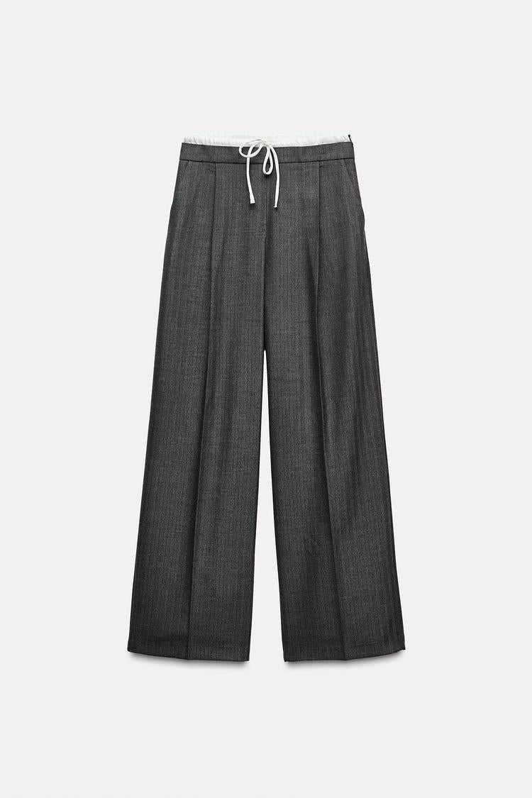 Pantalon large a taille double - Bleu marine