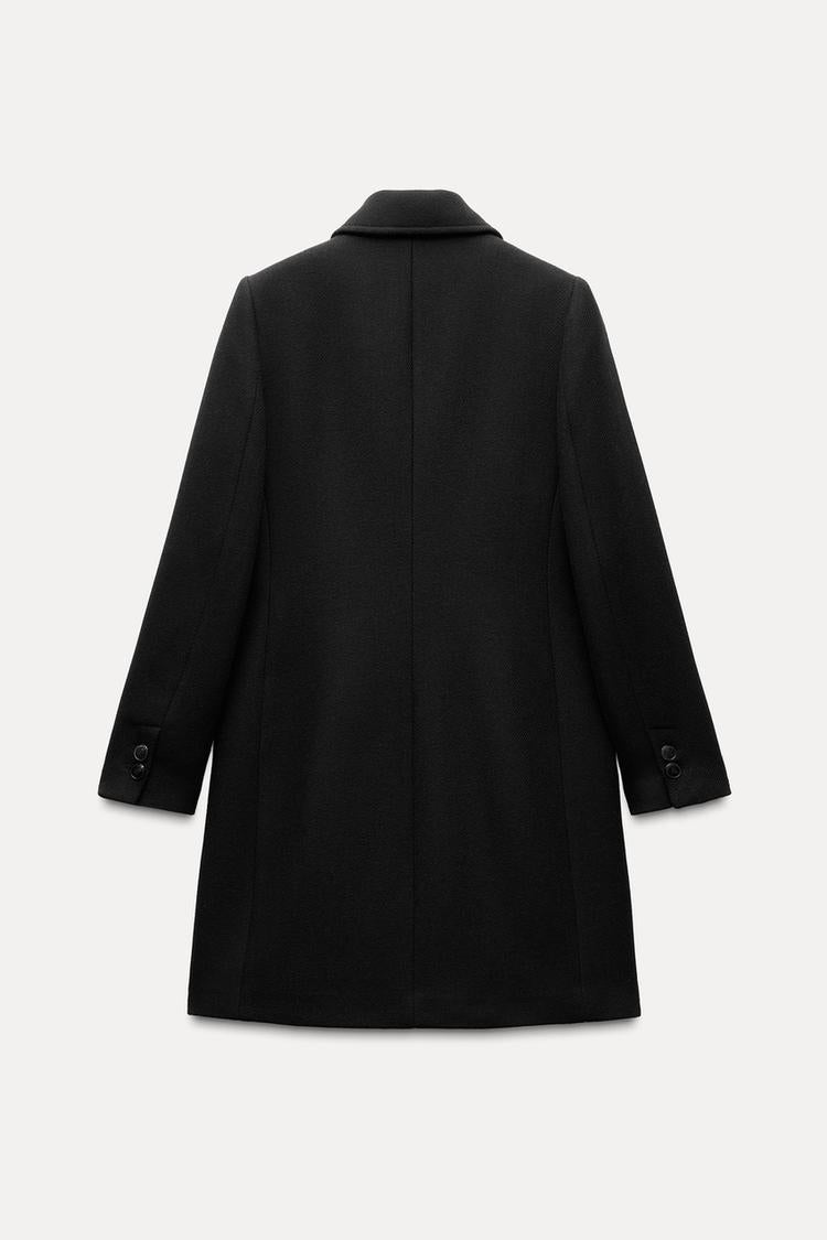 Manteau à boutonnage croisé avec laine - Noir