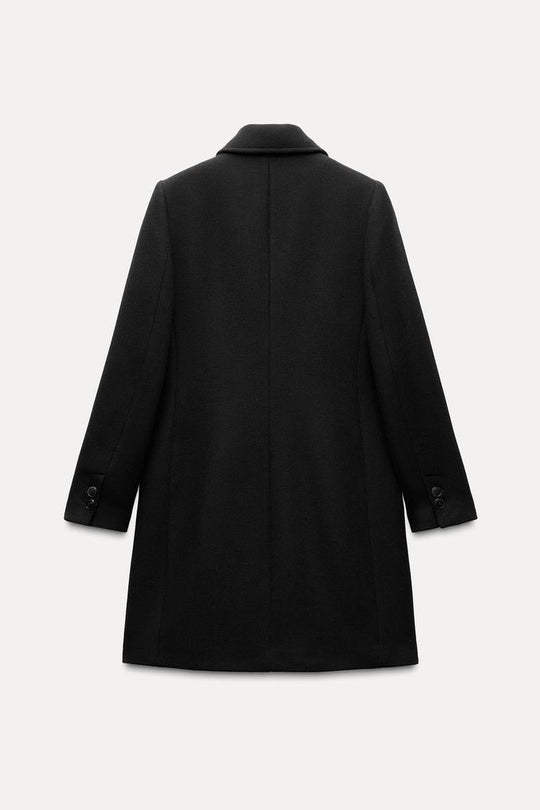 Manteau à boutonnage croisé avec laine - Noir
