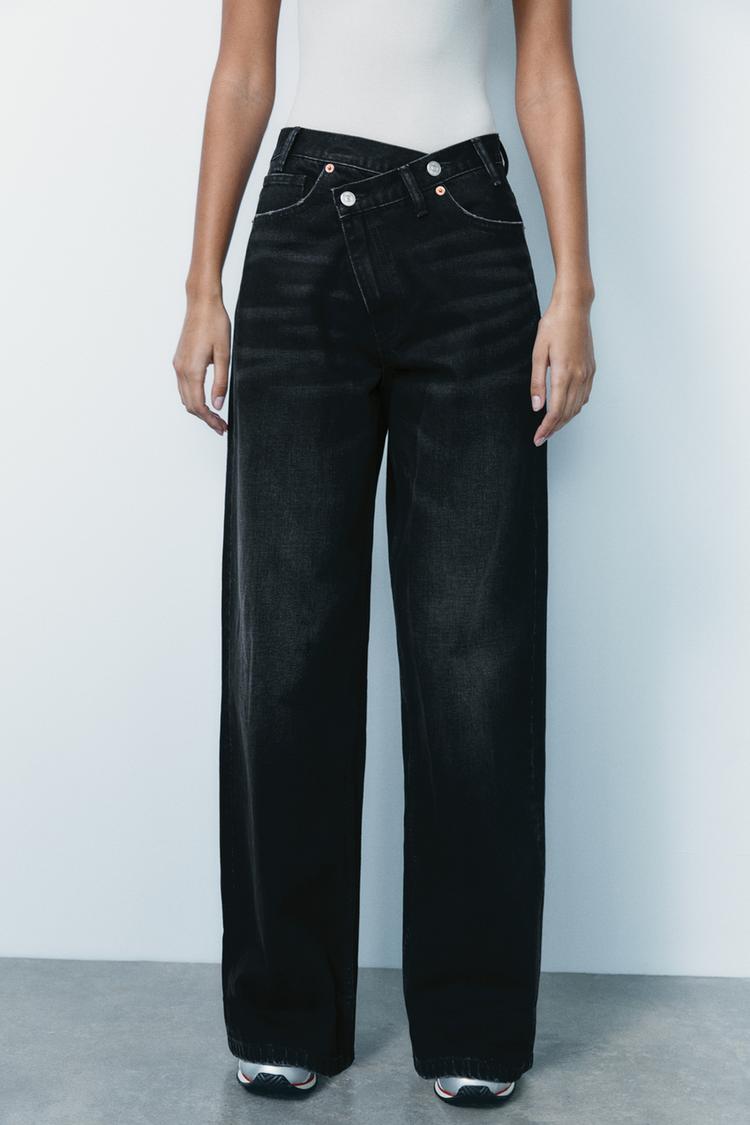 Jean trf wide leg cinturilla cruzada taille haute - Bleu