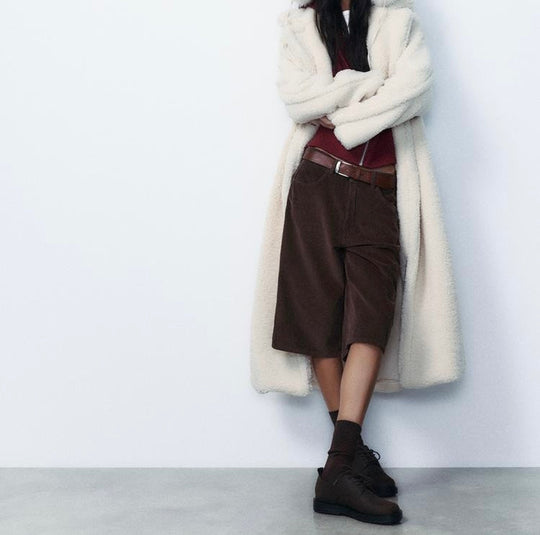 Manteau long effet mouton - Blanc cassé