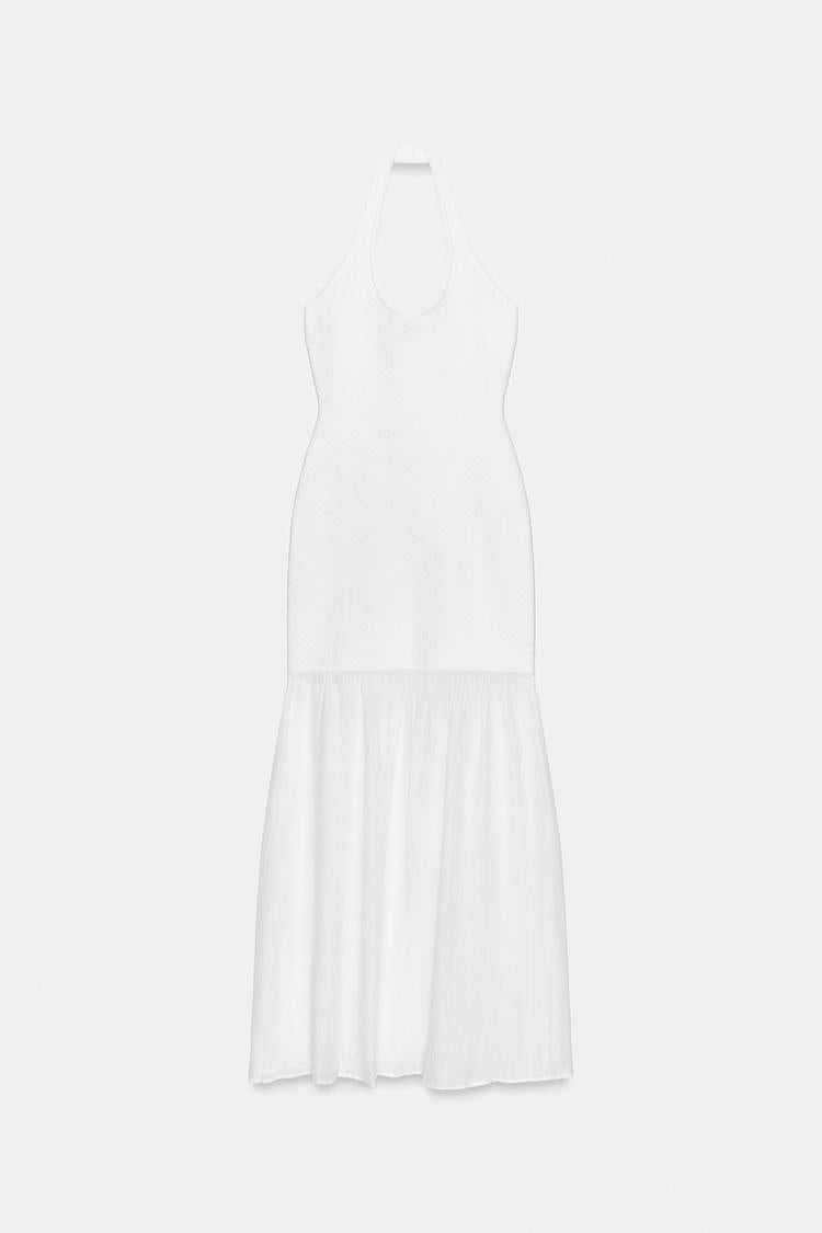 ROBE LONGUE HALTER EN MAILLE BIMATIÈRE