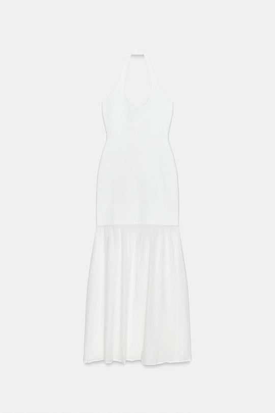 ROBE LONGUE HALTER EN MAILLE BIMATIÈRE