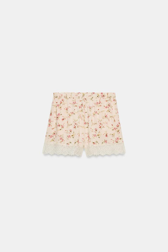 SHORT À IMPRIMÉ FLEURI ET DENTELLE