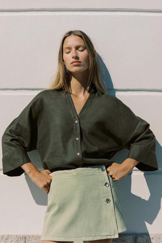 CHEMISE MANCHE LARGE AVEC LIN