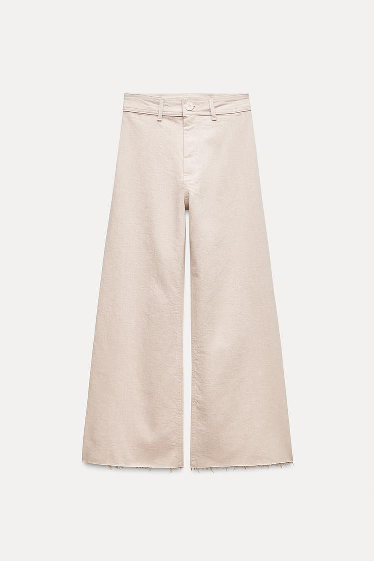Jean collection zw marine droit a taille haute - écru
