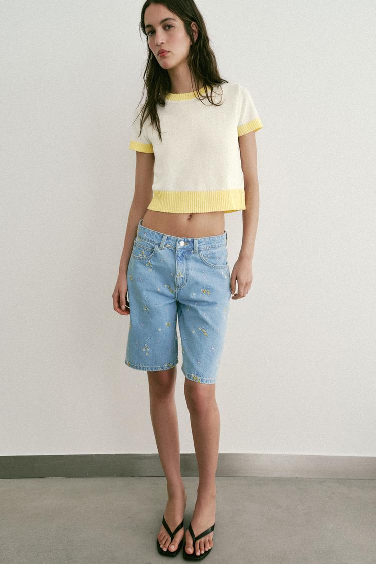 SHORT Z1975 EN JEAN BRODERIES FLEURIES ENSEMBLE