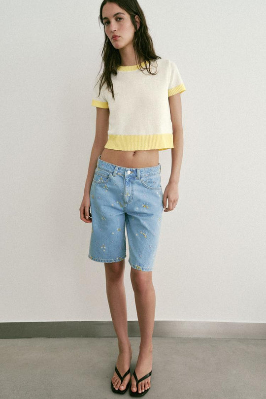 SHORT Z1975 EN JEAN BRODERIES FLEURIES ENSEMBLE