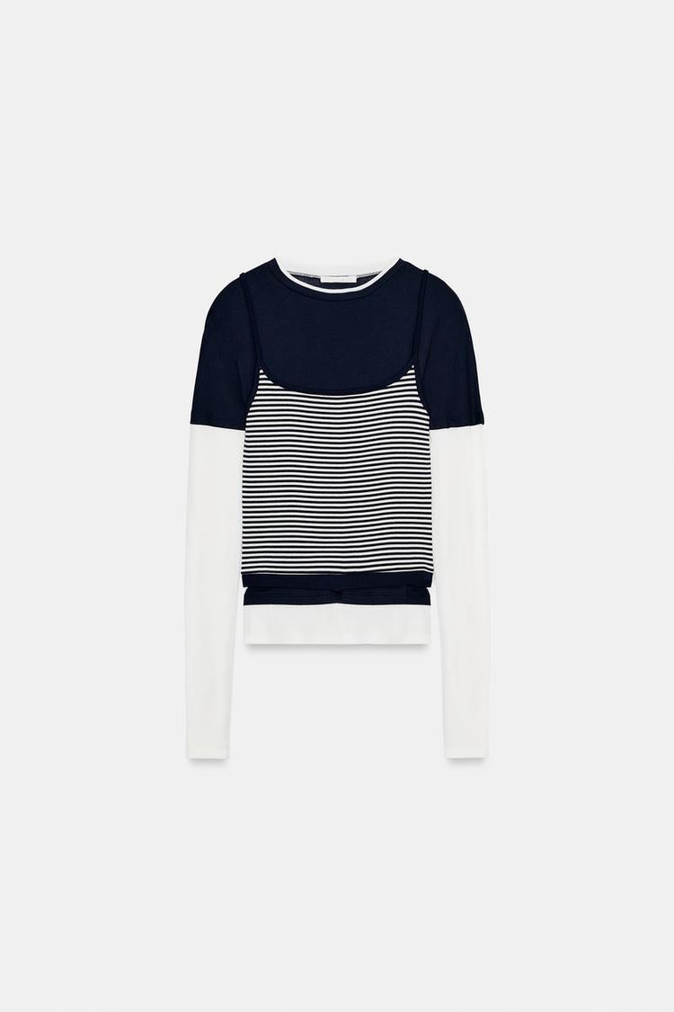 T-SHIRT EFFET TRIPLE À MANCHES LONGUES