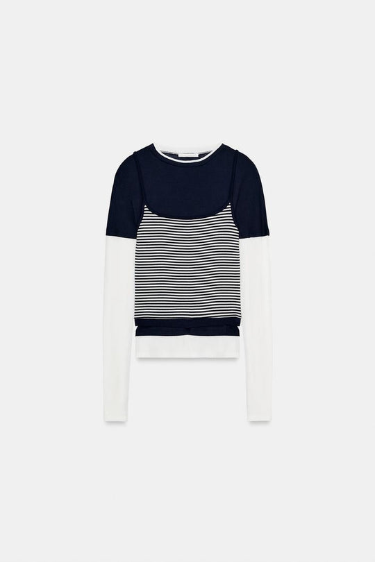 T-SHIRT EFFET TRIPLE À MANCHES LONGUES