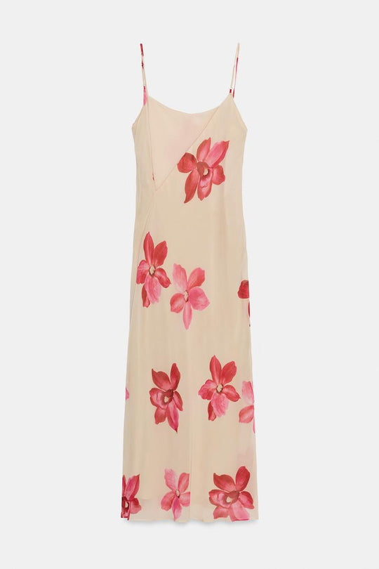 ROBE MI-LONGUE DRAPÉE À FLEURS