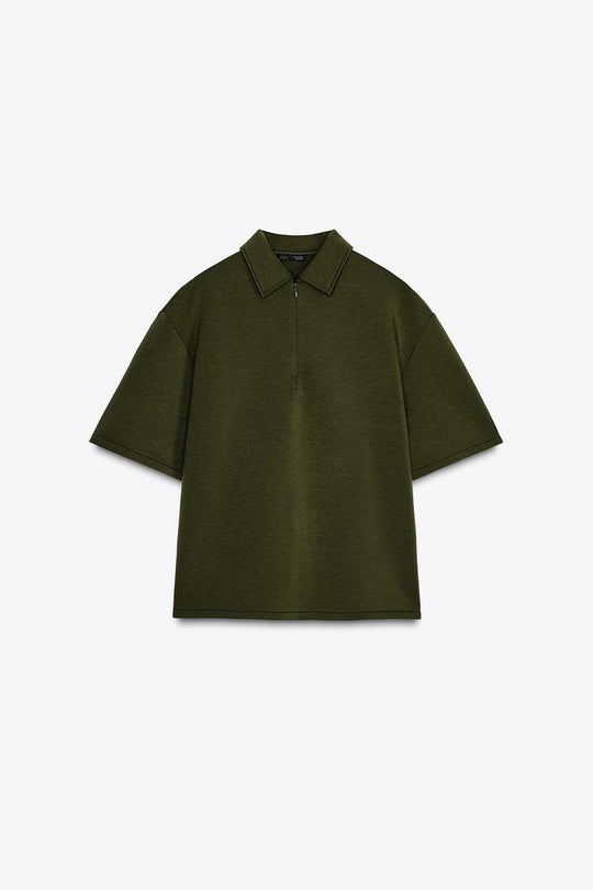 Top à Col polo avec zip - kaki foncé