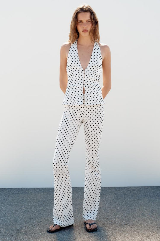 PANTALON FLARE STRETCH À POIS