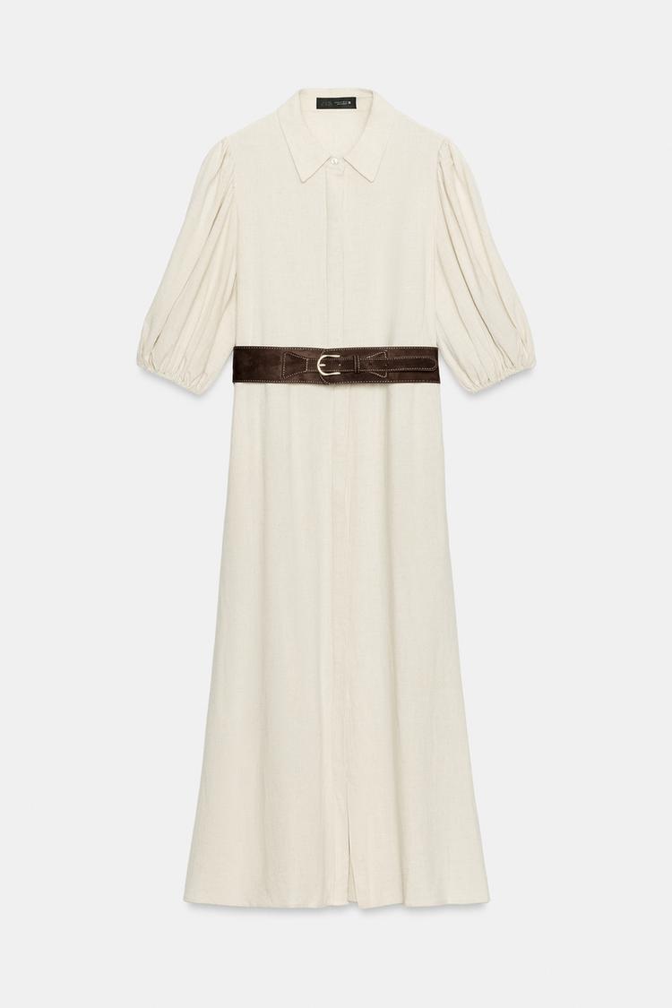 ROBE MI-LONGUE EN LIN AVEC CEINTURE