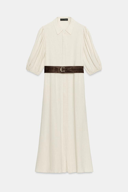 ROBE MI-LONGUE EN LIN AVEC CEINTURE