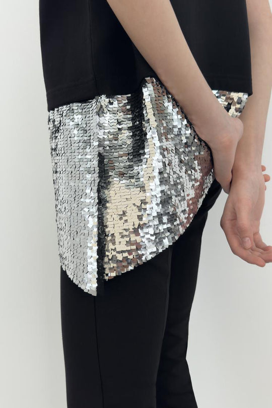 T-SHIRT ASYMÉTRIQUE PAILLETTES