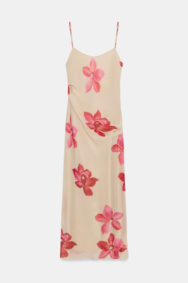 ROBE MI-LONGUE DRAPÉE À FLEURS