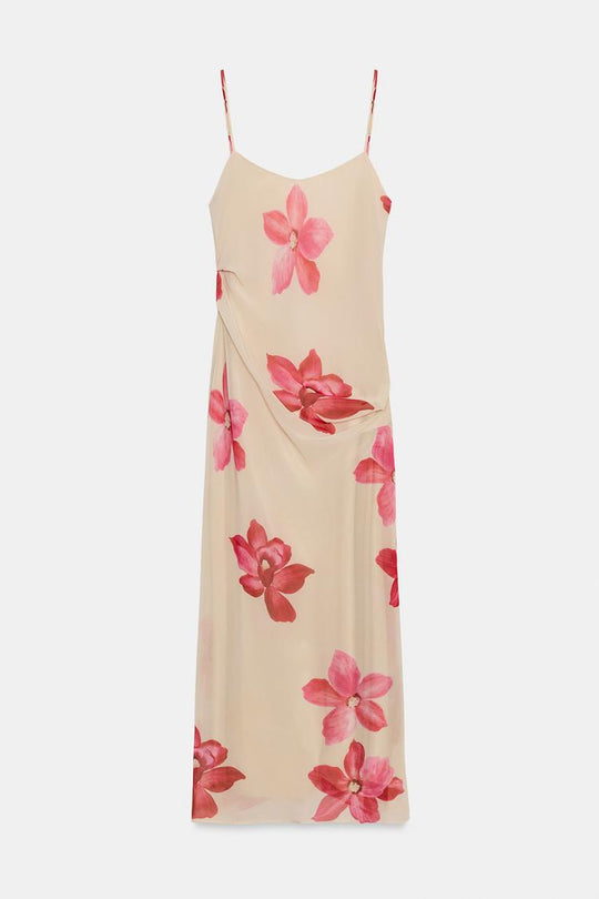 ROBE MI-LONGUE DRAPÉE À FLEURS