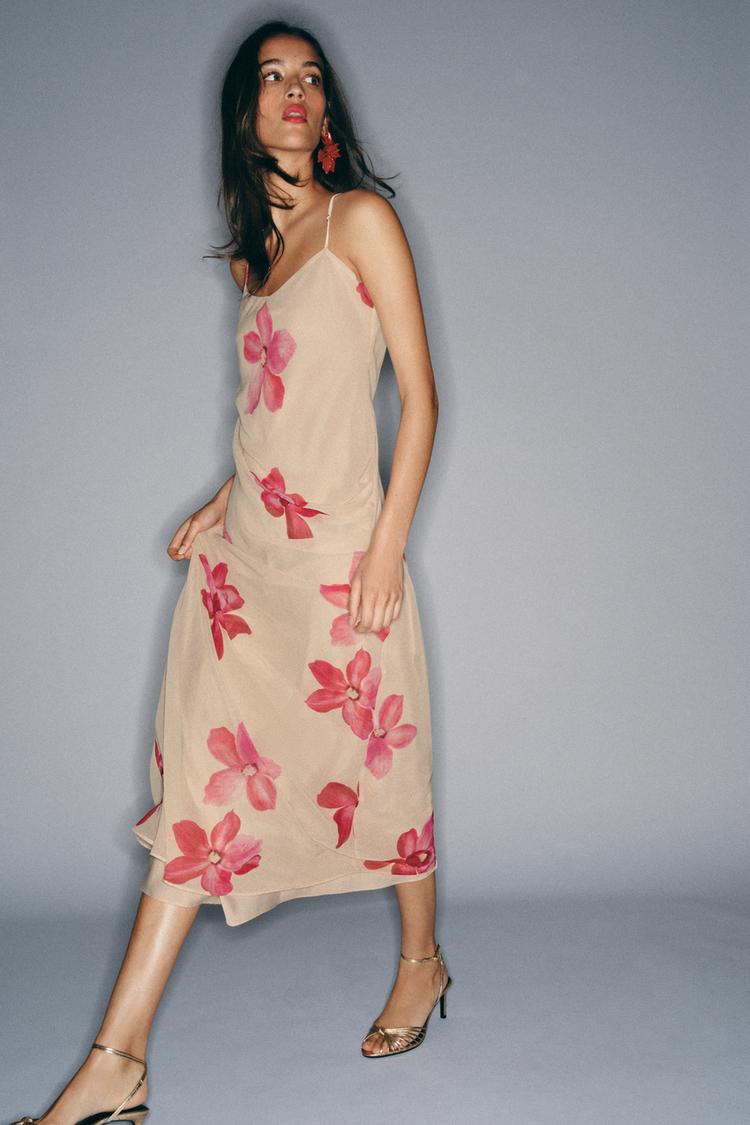ROBE MI-LONGUE DRAPÉE À FLEURS