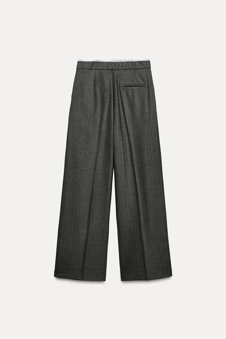 Pantalon large a taille double - Gris