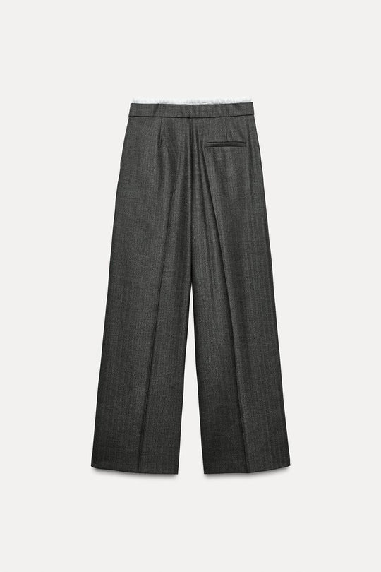 Pantalon large a taille double - Gris anthracite
