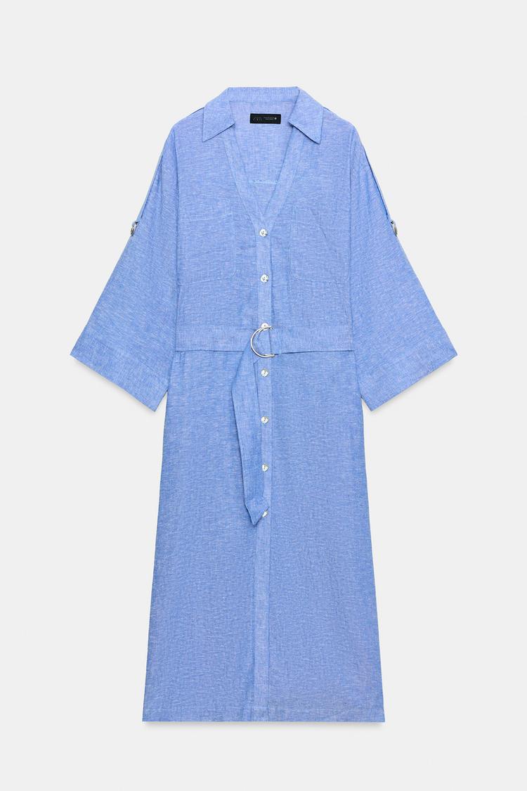 ROBE MI-LONGUE EN LIN AVEC CEINTURE