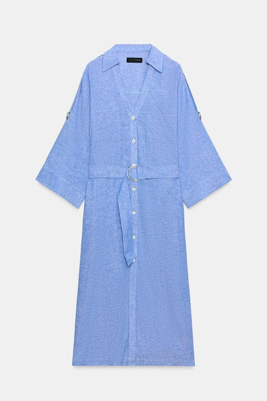 ROBE MI-LONGUE EN LIN AVEC CEINTURE