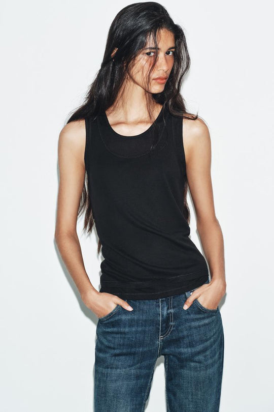 T-SHIRT EFFET DOUBLE SANS MANCHES