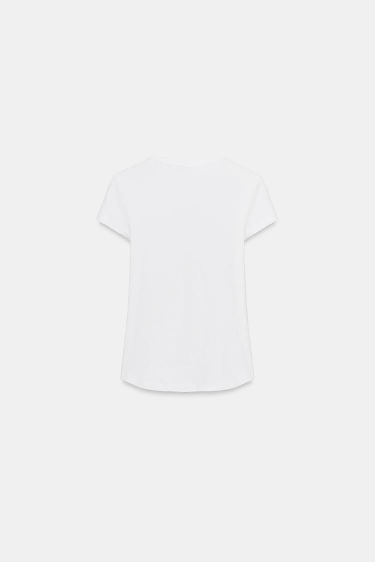 T-SHIRT CÔTELÉ MANCHES COURTES BRODÉ