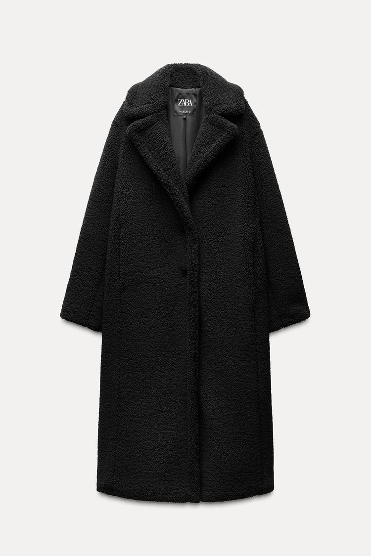 Manteau long effet mouton - Blanc cassé