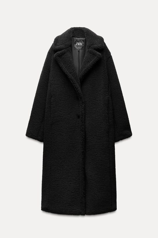 Manteau long effet mouton - Blanc cassé